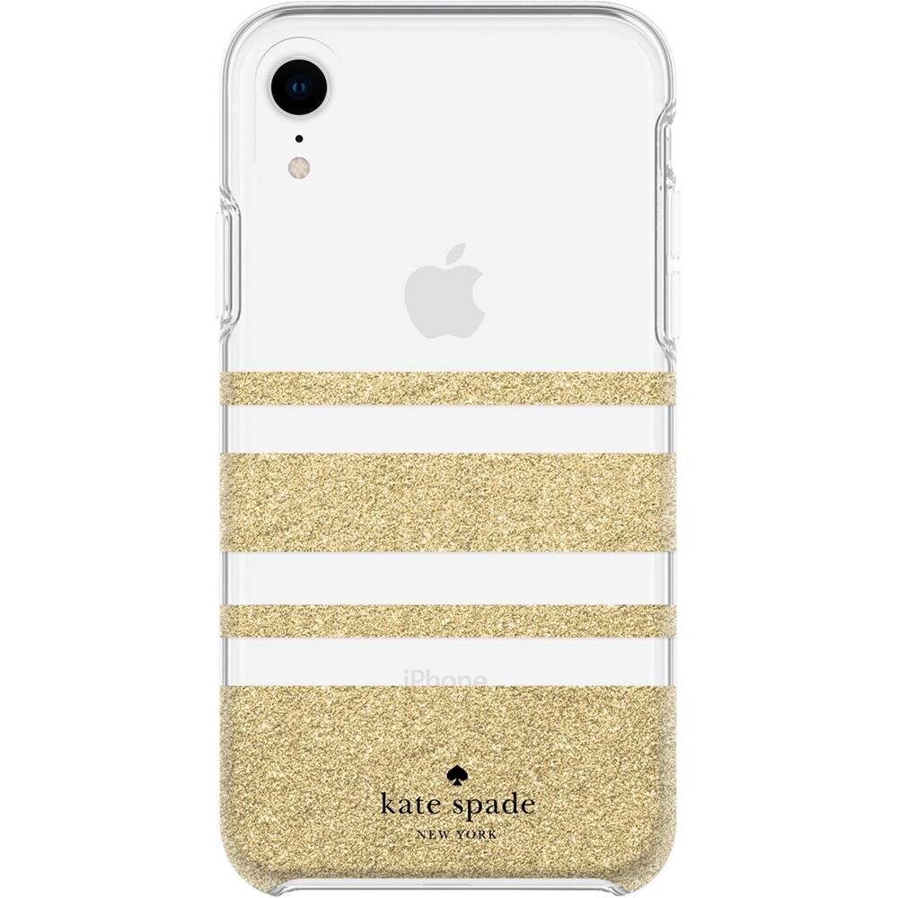 protective hardshell case for apple iphone xr - clear/charlotte stripe gold glitter protective hardshell case for apple iphone xr - clear/charlotte stripe gold glitter