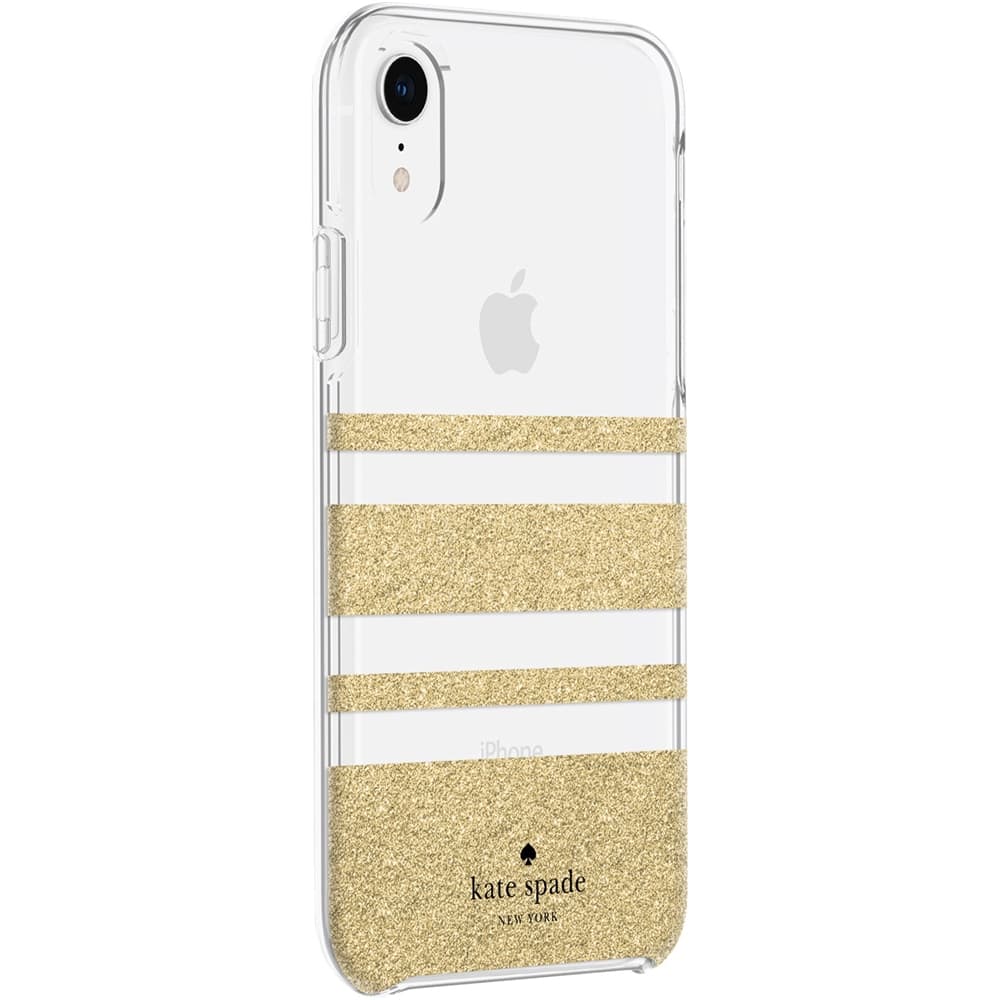 protective hardshell case for apple iphone xr - clear/charlotte stripe gold glitter protective hardshell case for apple iphone xr - clear/charlotte stripe gold glitter