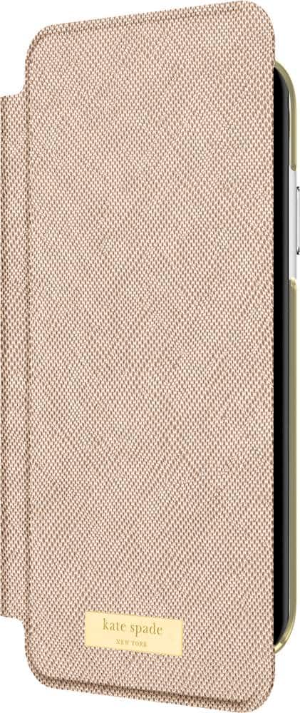 wrap folio case for apple iphone xr - saffiano rose gold/gold logo wrap folio case for apple iphone xr - saffiano rose gold/gold logo