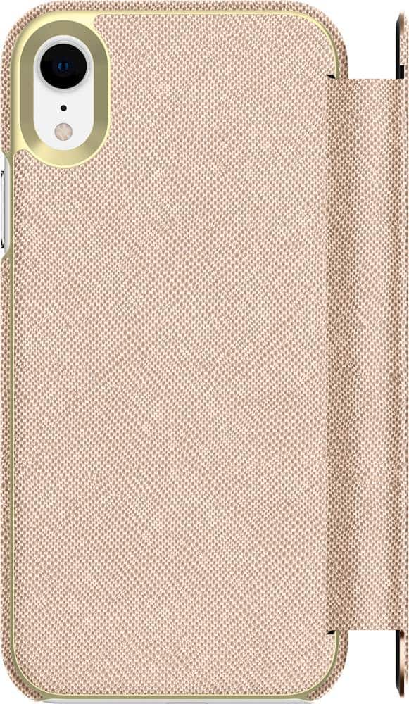 wrap folio case for apple iphone xr - saffiano rose gold/gold logo wrap folio case for apple iphone xr - saffiano rose gold/gold logo