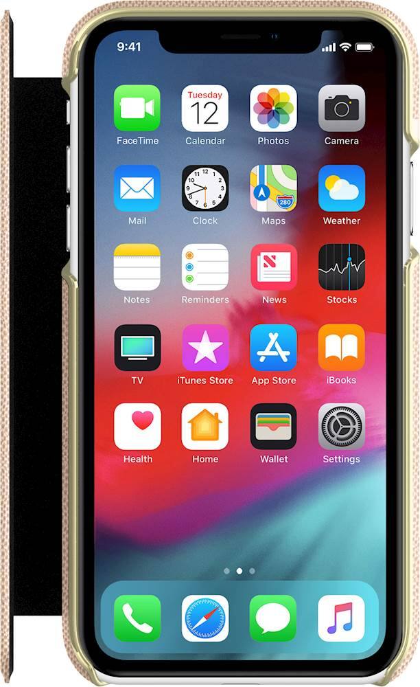 wrap folio case for apple iphone xr - saffiano rose gold/gold logo wrap folio case for apple iphone xr - saffiano rose gold/gold logo