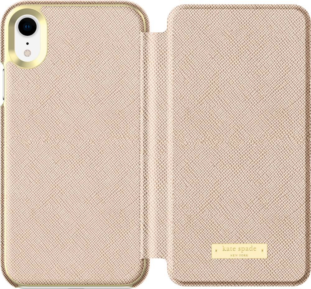 wrap folio case for apple iphone xr - saffiano rose gold/gold logo