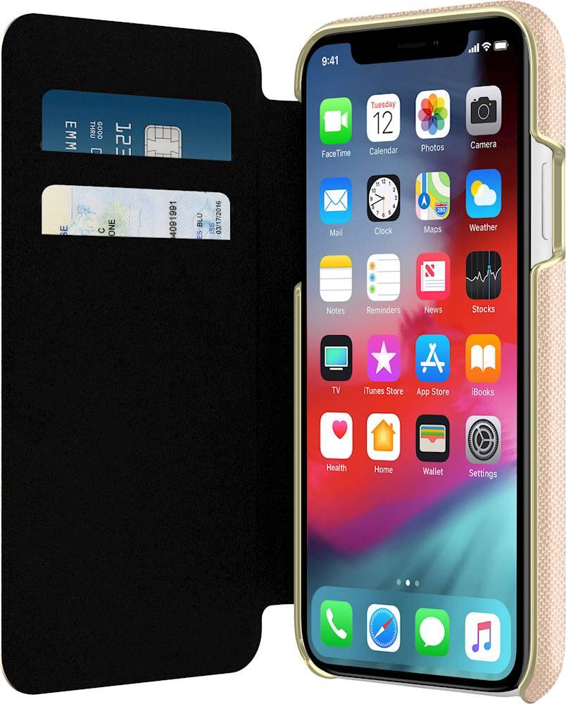 wrap folio case for apple iphone xr - saffiano rose gold/gold logo wrap folio case for apple iphone xr - saffiano rose gold/gold logo