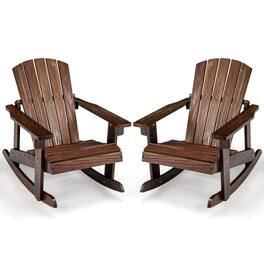 Gymax - 2PCS Kid Adirondack Rocking Chair Outdoor Solid Wood Slatted seat Backrest - Coffee