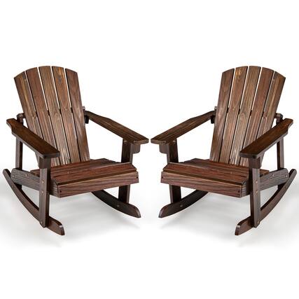 Front. Gymax - Gymax 2PCS Kid Adirondack Rocking Chair Outdoor Solid Wood Slatted seat Backrest Coffee - Coffee.