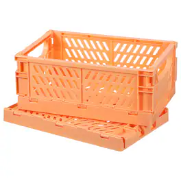 Unique Bargains - 2pcs Small Plastic Storage Baskets, 9.6"x6.3"x4.1" Stackable Foldable with Handles for Home Office - Light Orange