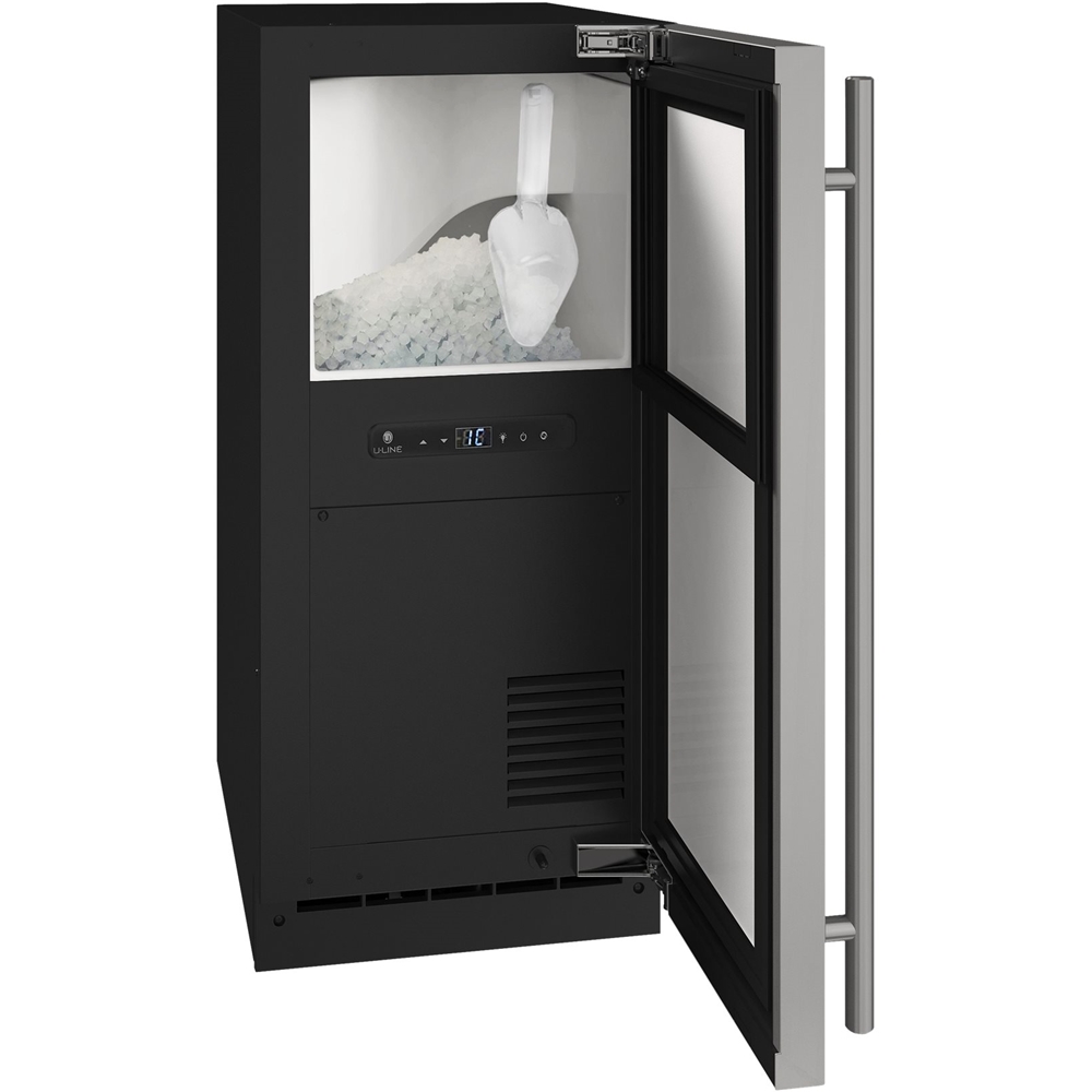 Left View: U-Line - 1 Class Series 15" 90-Lb. Freestanding Icemaker - Stainless Solid