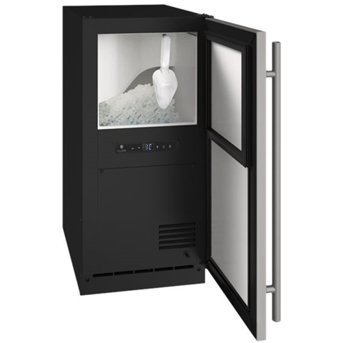 Left View: U-Line - 15" Nugget Ice Machine ADA Series Reversible Hinge in Stainless Solid - Silver