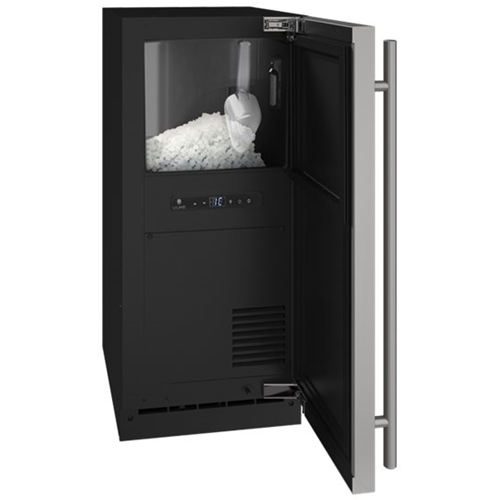 Left View: U-Line - 18" 60-Lb. Built-In Icemaker - Stainless steel