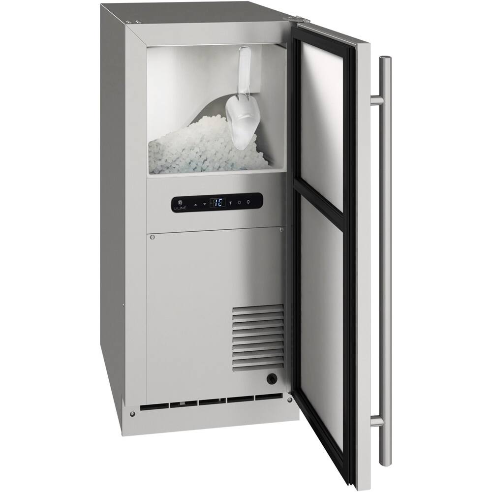 Left View: U-Line - Outdoor Series 15" 90-Lb. Freestanding Icemaker - Stainless Solid