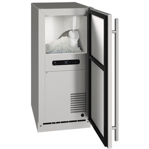 Left View: U-Line - Outdoor Series 15" 90-Lb. Freestanding Icemaker - Stainless Solid