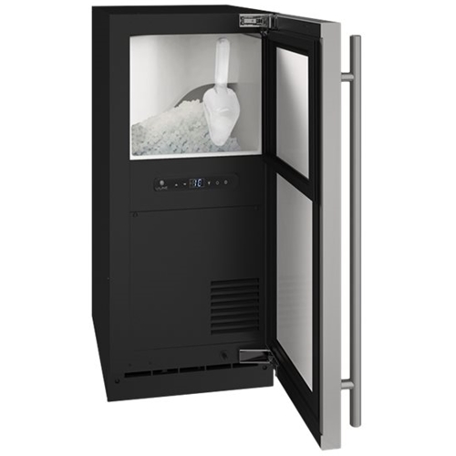 Left View: U-Line - 1 Class Series 15" 90-Lb. Freestanding Icemaker - Stainless Solid