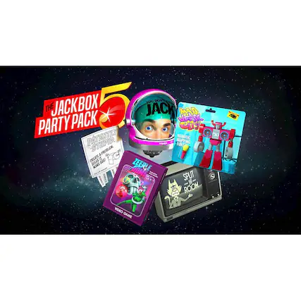 The Jackbox Party Pack 5 includes a variety of games, such as "You Don't Know Jack," "Mad Pack," "Patently Stupid," "Rapping," "Fun Robotic," and "Create, Solve, Make $1 Million." The pack is designed for a fun and engaging party experience. - T (Teen 13+)