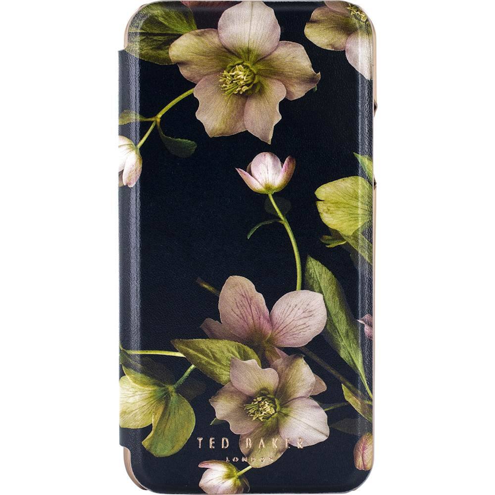 Ted Baker Anemoi Black Flower Border Mirror Folio Phone Case for iPhone 11 Silver Shell