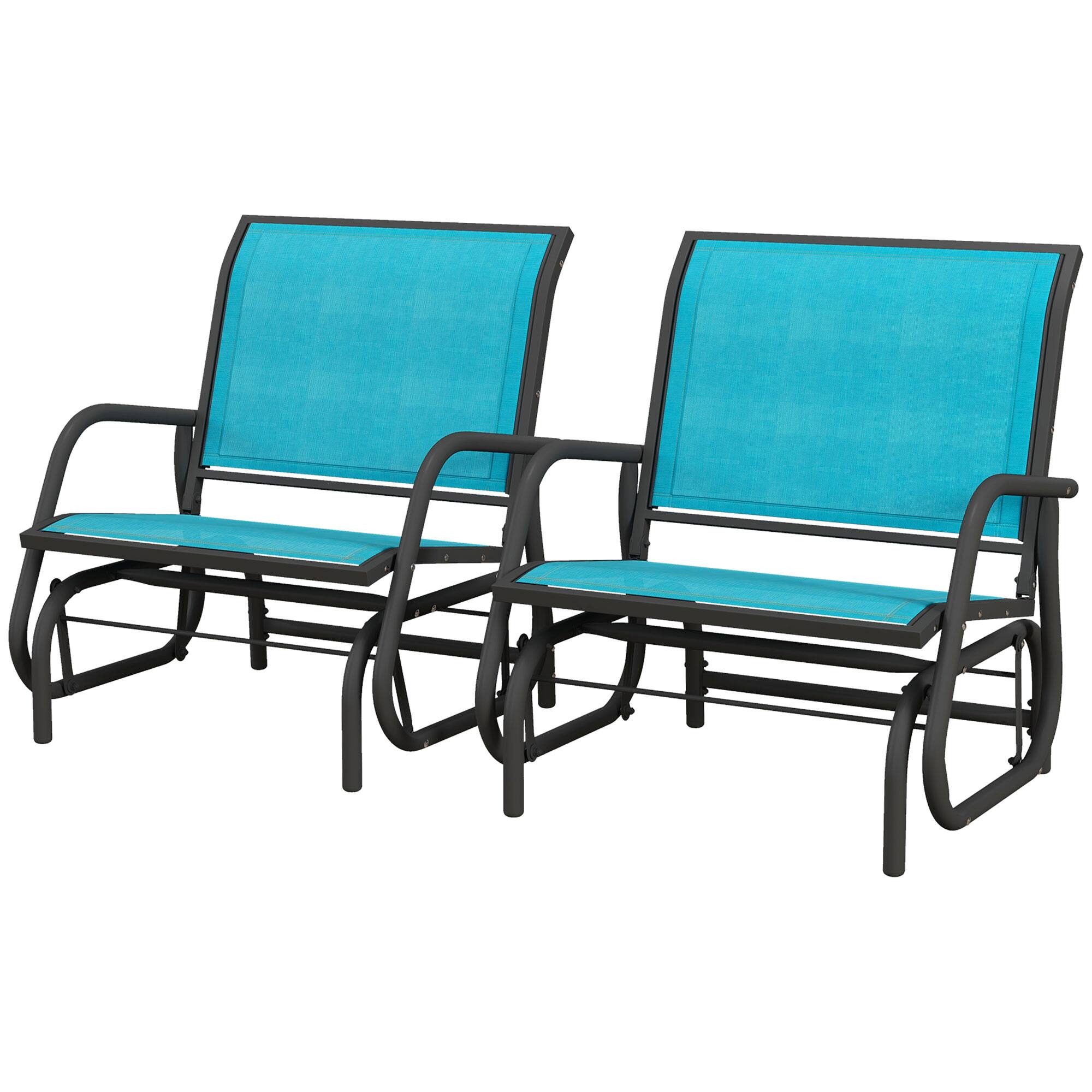 Front. Outsunny - Pieces Outdoor Glider Chair, Steel Swing Chai with Curved Armrests for Porch, Garden, Poolside - Blue.