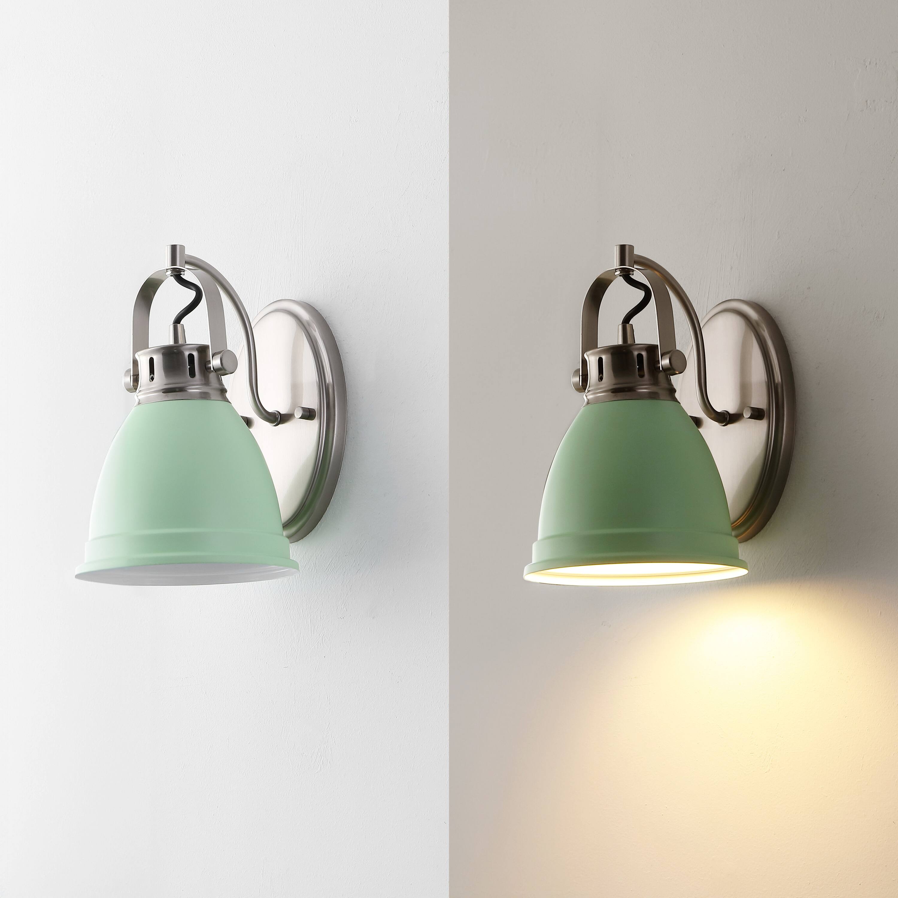 Alt View 4. Jonathan Y - Phineas 7" 1-Light Adjustable Farmhouse Bohemian Iron LED Vanity Light, Mint Green/Nickel - Mint Green.
