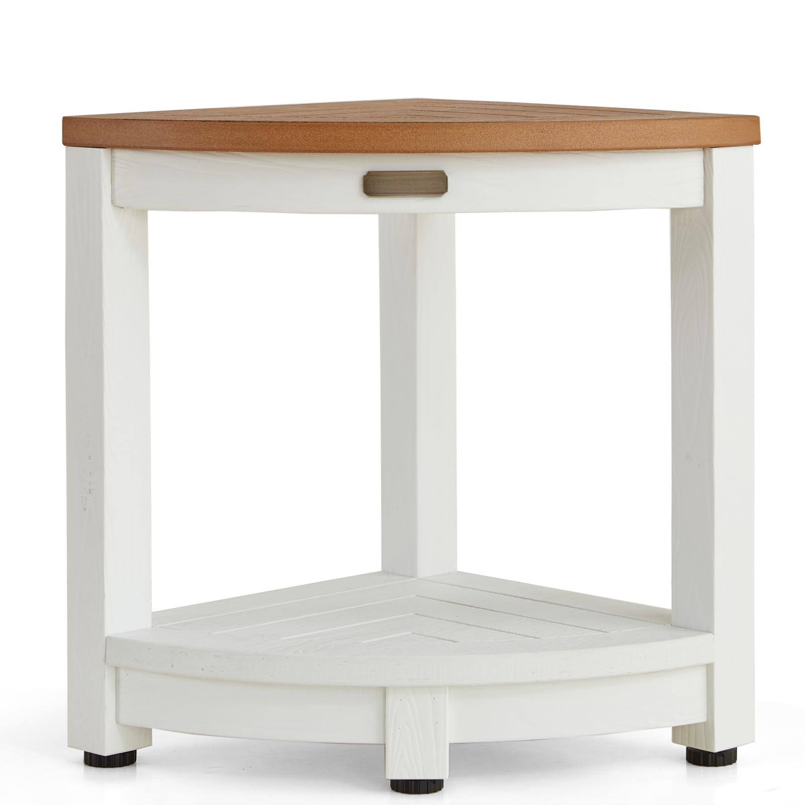 Front. JETRANSPORT - Shower Bench For Inside Poly Lumber Corner Stool Plastic Bathroom Seat Shaving Chair Foot Rest With - White+brown.