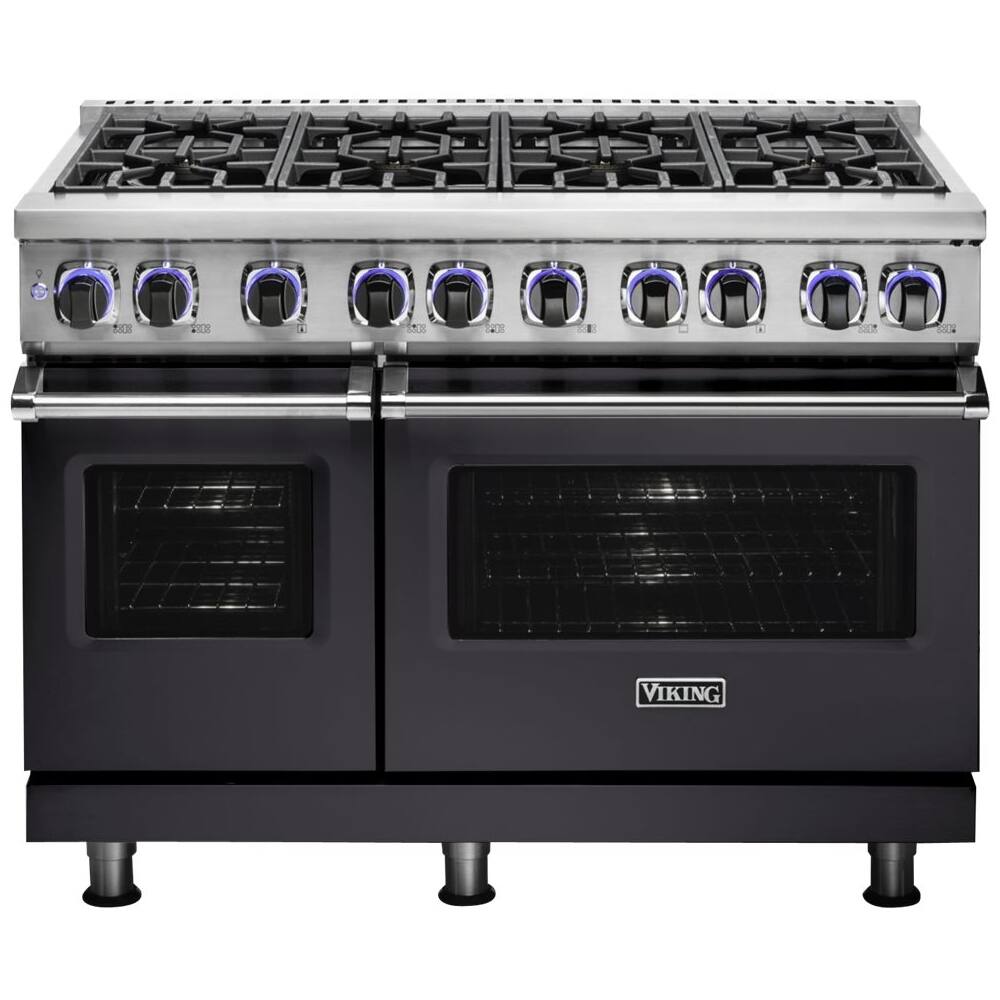 Front. Viking - Self-Cleaning Freestanding Double Oven Dual Fuel Convection Range - Graphite Gray.