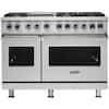 Front. Viking - 48"W 7-Series Dual Fuel Self-Clean Range-6 Burners + Griddle - Stainless steel.