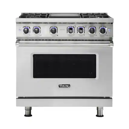 Front. Viking - VGR Freestanding 7-Series Gas 36"W Range - Stainless Steel.