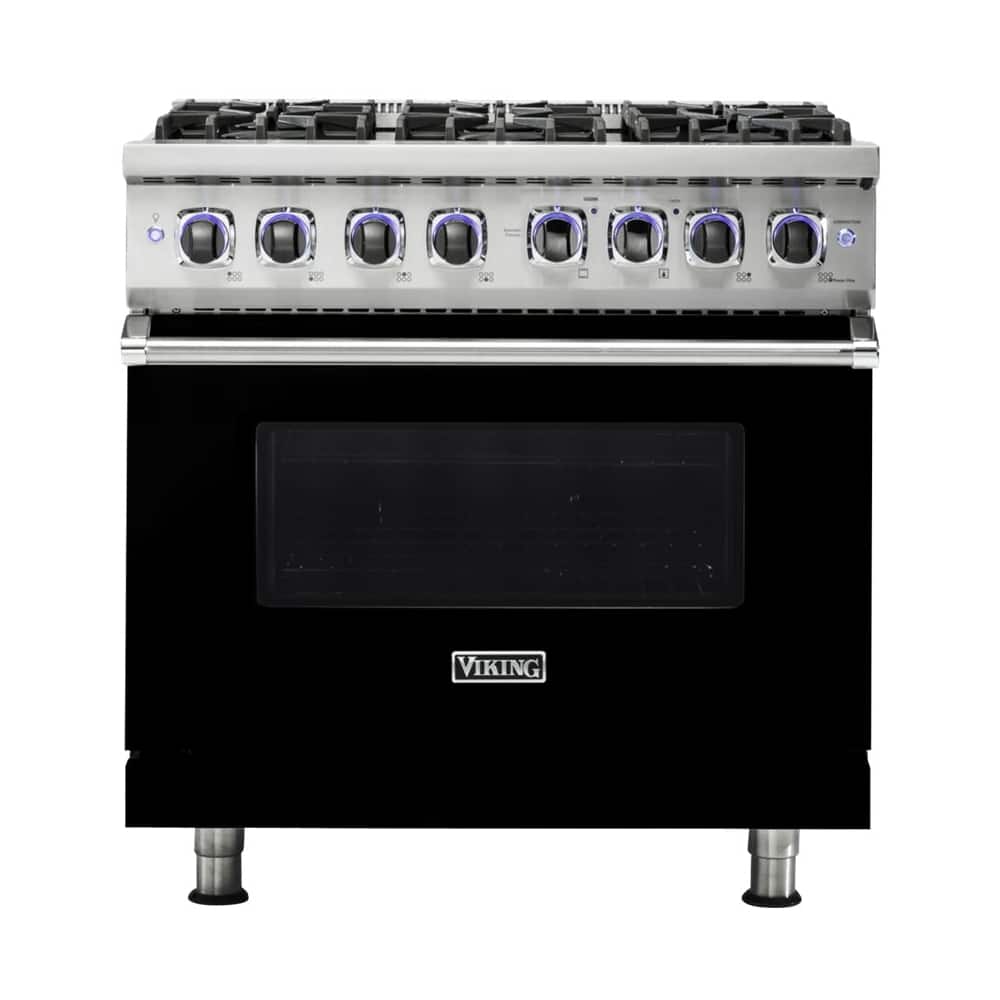 Front. Viking - 5.6 Cu. Ft. Self-Cleaning Freestanding Dual Fuel Convection Range - Black.
