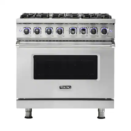 Front. Viking - VGR Freestanding 7-Series Gas 36"W Range - Stainless Steel.