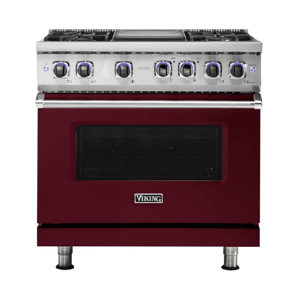 Front. Viking - 5.6 Cu. Ft. Self-Cleaning Freestanding Dual Fuel Convection Range - Burgundy.