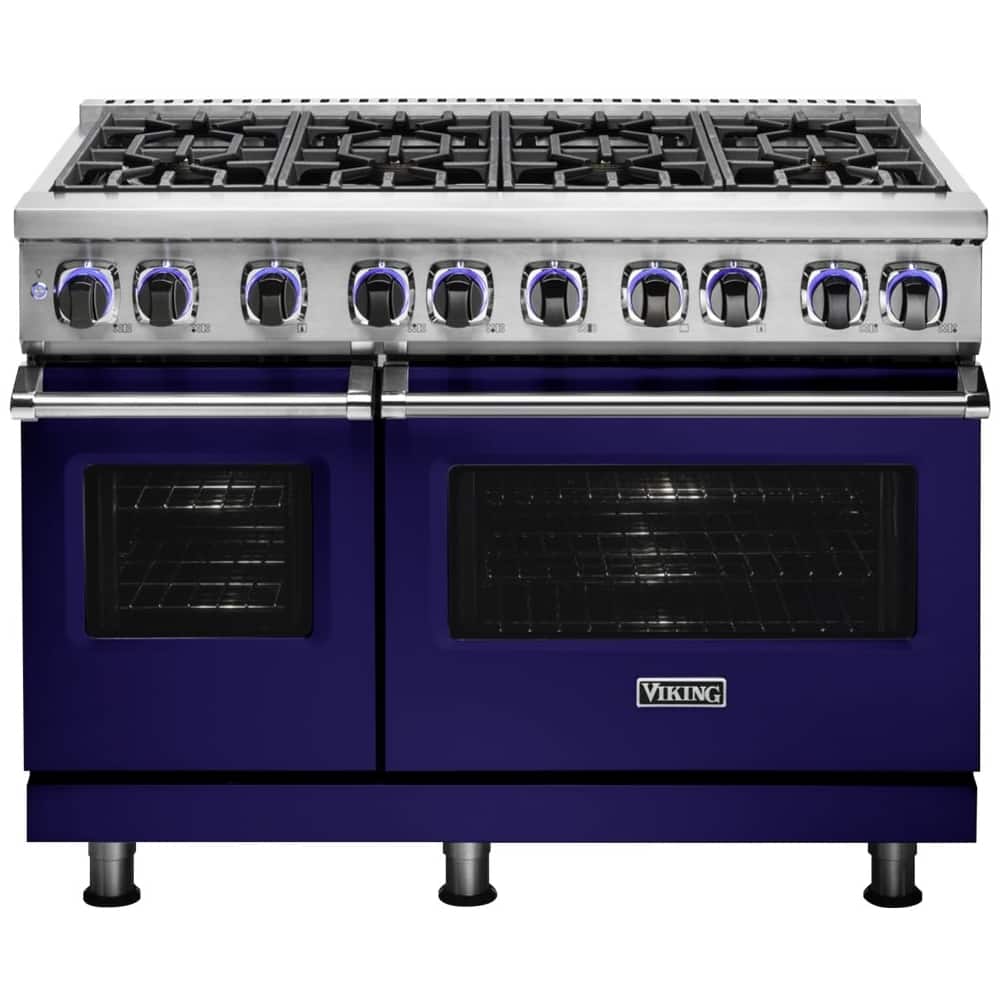 Front. Viking - Freestanding Double Oven Gas Range - Cobalt Blue.