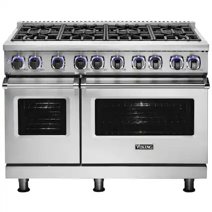 Front. Viking - 48"W 7-Series Dual Fuel Self-Clean Range-8 Burners-LP - Stainless Steel.