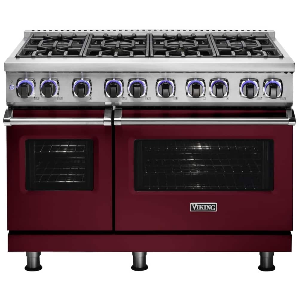 Front. Viking - Self-Cleaning Freestanding Double Oven Dual Fuel Convection Range - Burgundy.