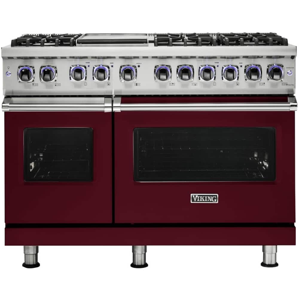 Front. Viking - Freestanding Double Oven Gas Range - Burgundy.