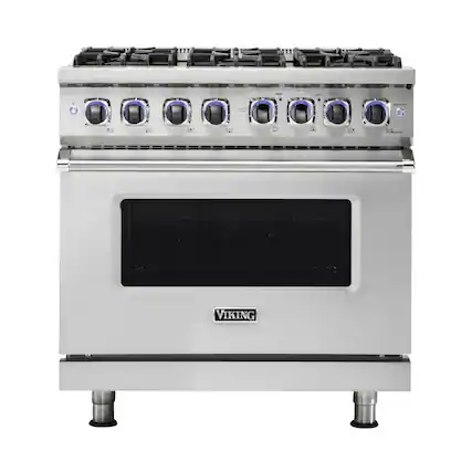 Front. Viking - Freestanding 7 Series Dual Fuel Self-Clean 36"W Range - Stainless steel.