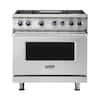 Front. Viking - Freestanding 7 Series Dual Fuel Self-Clean 36"W Range - Stainless steel.