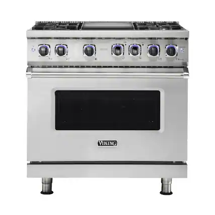 Front. Viking - Freestanding 7 Series Dual Fuel Self-Clean 36"W Range - Stainless steel.
