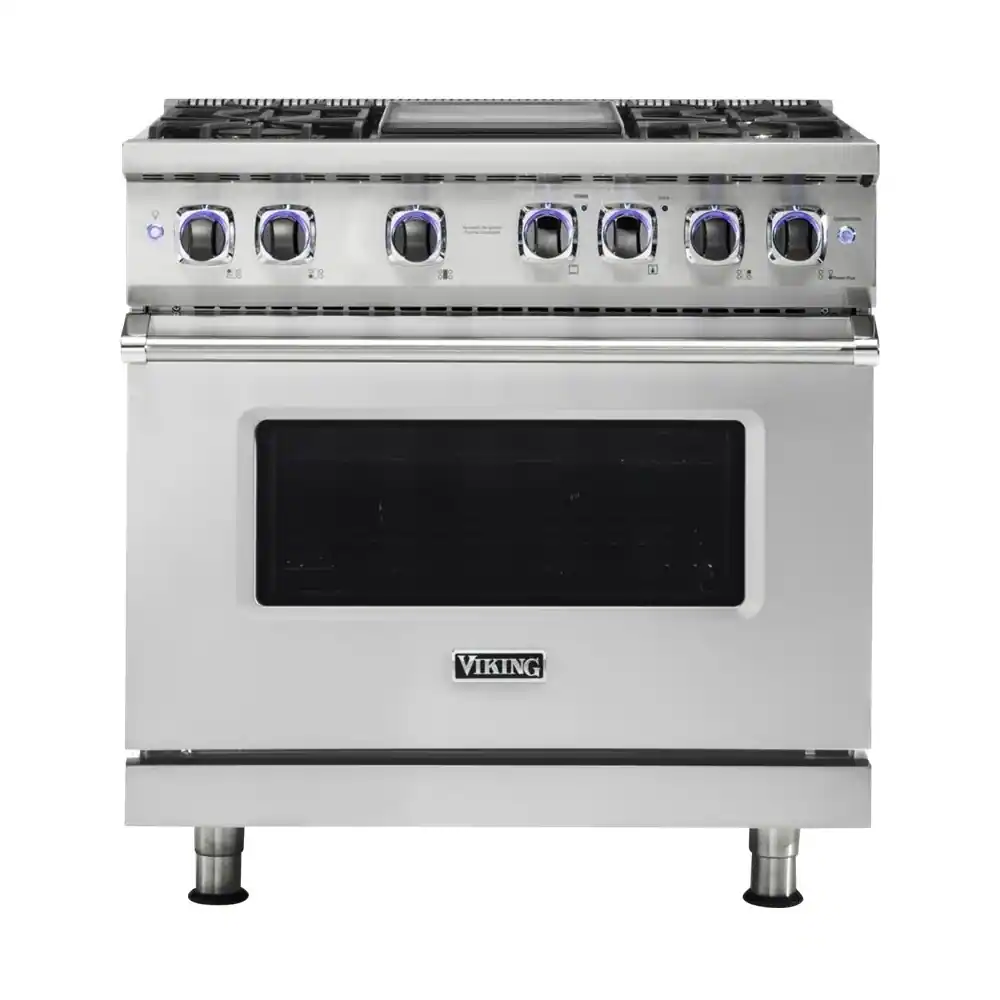 Viking - Freestanding 7 Series Dual Fuel Self-Clean 36"W Range - Stainless Steel