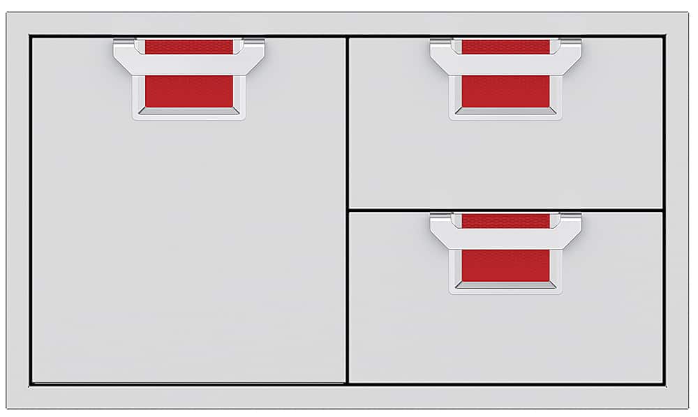 Angle. Aspire by Hestan - AESDR Series 36" Double Drawer and Storage Door Combination - Matador.
