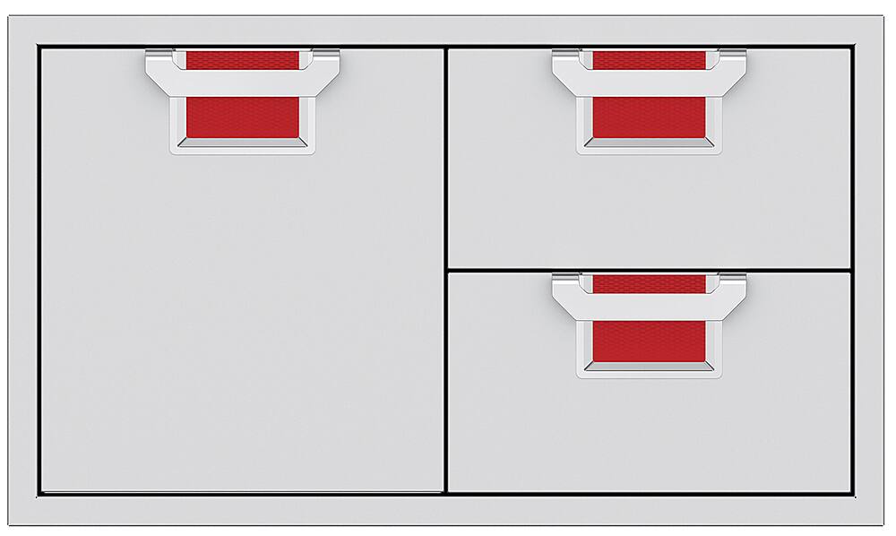 Angle. Aspire by Hestan - AESDR Series 36" Double Drawer and Storage Door Combination - Matador.