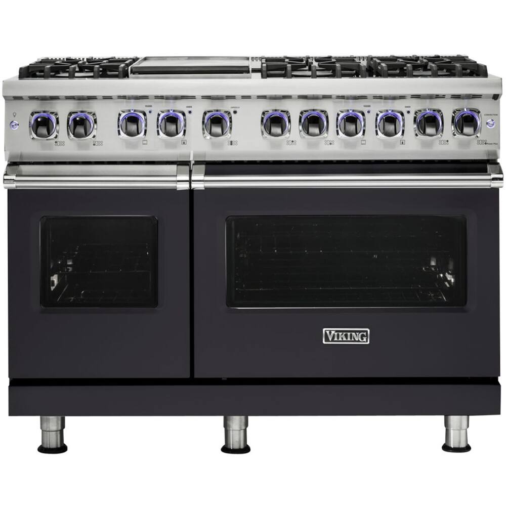 Front. Viking - Self-Cleaning Freestanding Double Oven Dual Fuel Convection Range - Graphite Gray.
