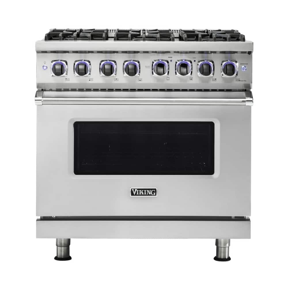Front. Viking - Freestanding 7 Series Dual Fuel Self-Clean 36"W Range - Stainless Steel.