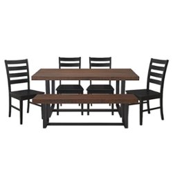 Walker Edison - Rectangular Farmhouse Dining Table (Set of 6) - Mahogany/Black - Front_Zoom