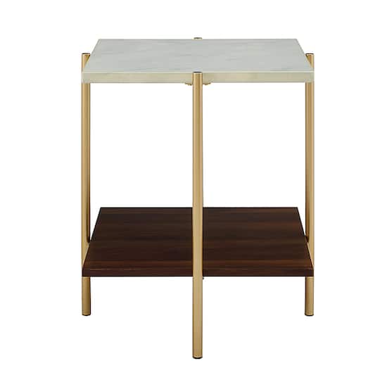Walker Edison Modern Square End Side Table Multi Bbf20ssqstmgd Walker Edison Modern Square End Side Table Marble Gold Front Zoom