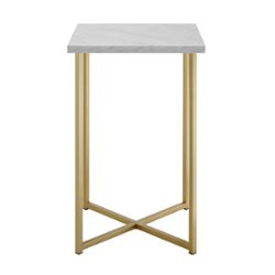 Walker Edison - Modern Square End/Side Table - White Marble/Gold - Front_Zoom