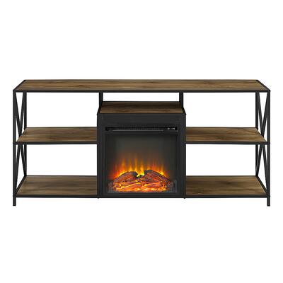 Walker Edison - Open-Shelf X-Frame Fireplace TV Console for Most TVs Up to 60" - Barnwood