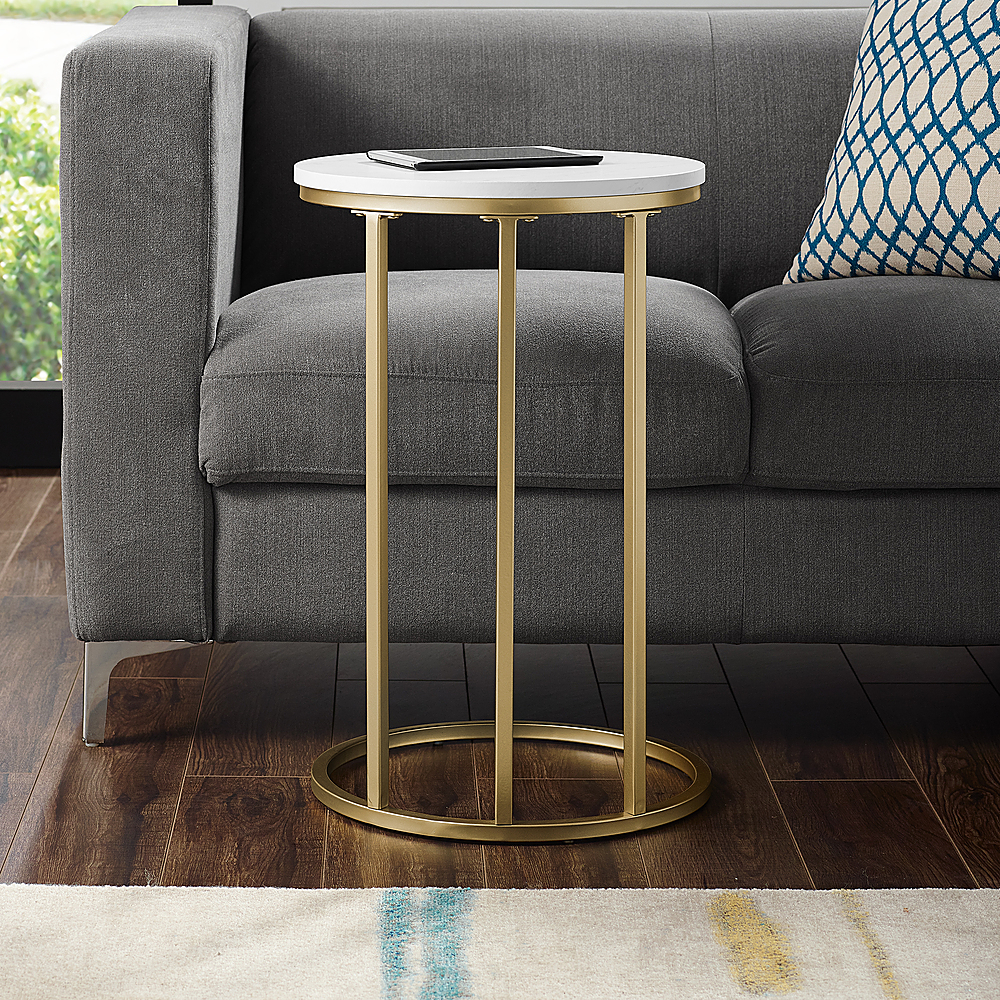 Best Buy: Walker Edison Modern Round End/Side Table White Faux Marble/Gold  BBF16RCSTWM