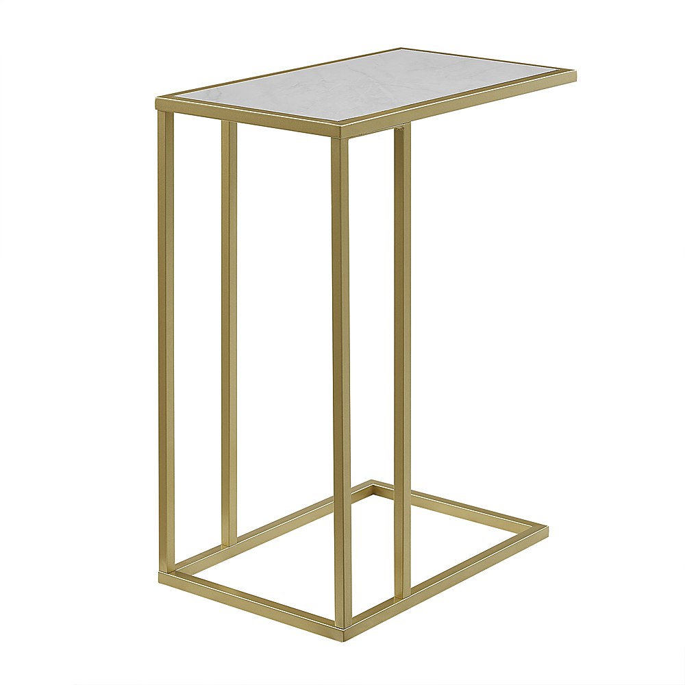 Angle View: Walker Edison - Modern Rectangle End/Side Table - White Faux Marble/Gold