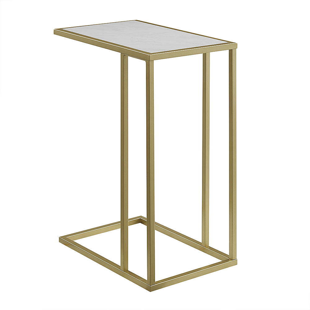 Left View: Walker Edison - Modern Rectangle End/Side Table - White Faux Marble/Gold