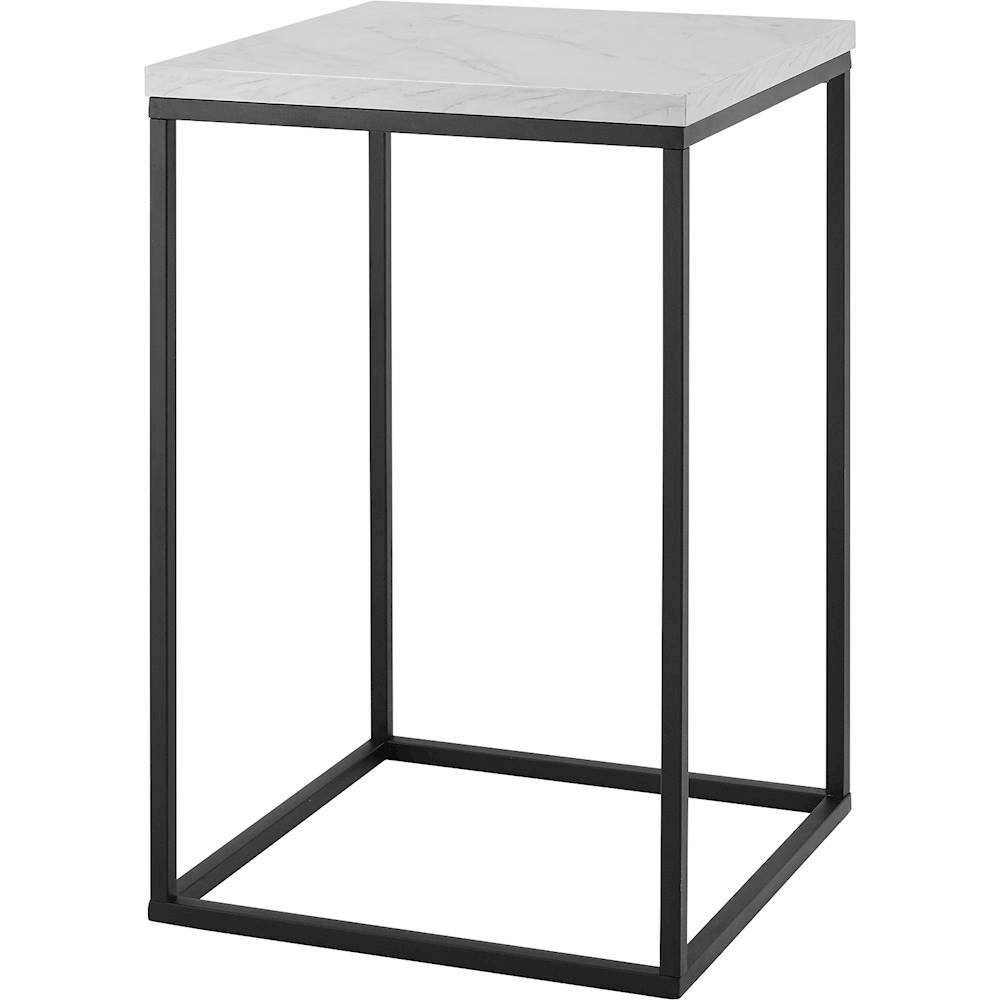 Walker Edison Modern Open Sided End/Side Table Faux White Marble/Black ...