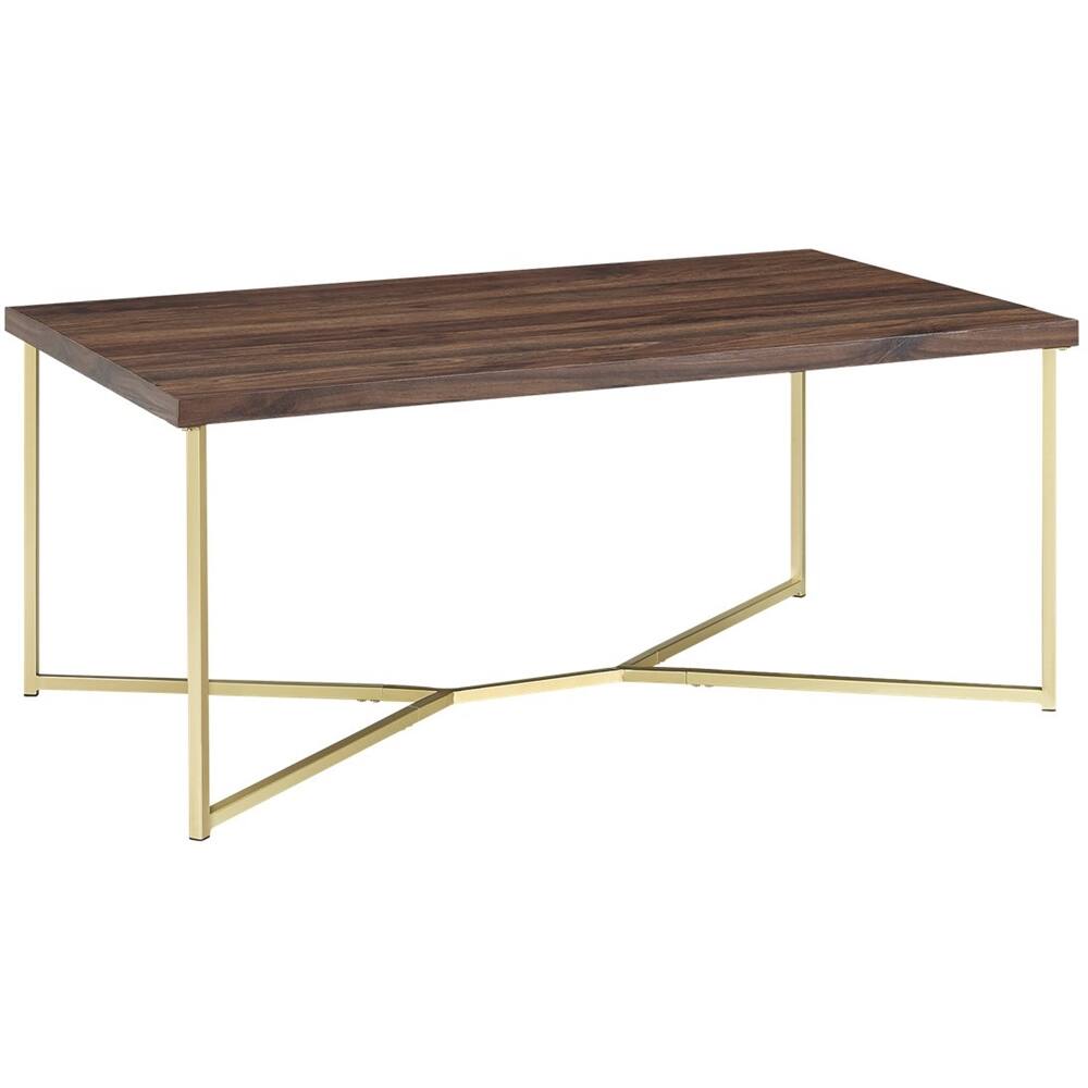 Left View: Walker Edison - Luxe Mid Century Modern Y-Leg Coffee Table - Dark Walnut/Gold