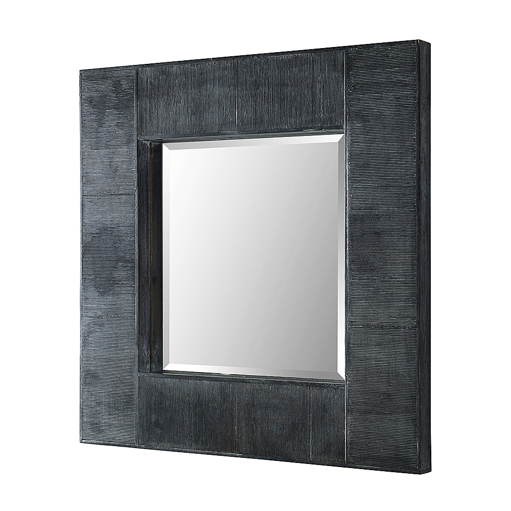 Left View: Walker Edison - 32" Square Textured Wood Mirror - Gray Wash