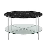 Walker Edison - Modern Round Coffee Table - Faux Black Marble/Glass/Chrome - Front_Zoom